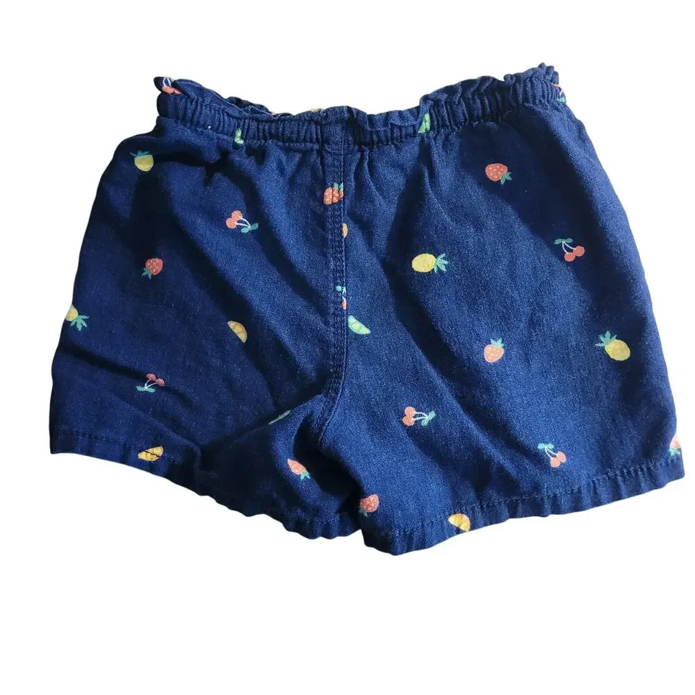 Old Navy Navy Fruit Print Shorts Elastic Waist Toddler 5T Linen Blend Cute